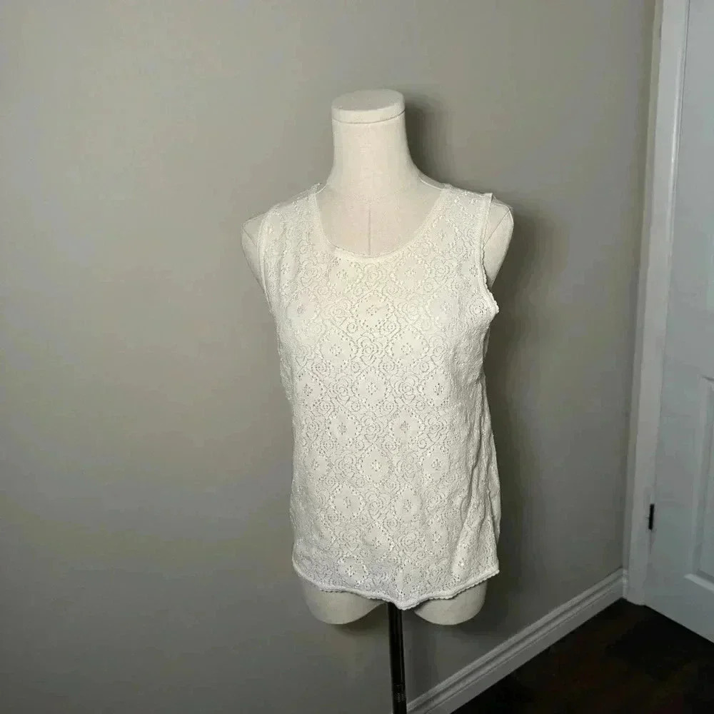Vintage eyelet cottagecore tank top M - Picture 3 of 6